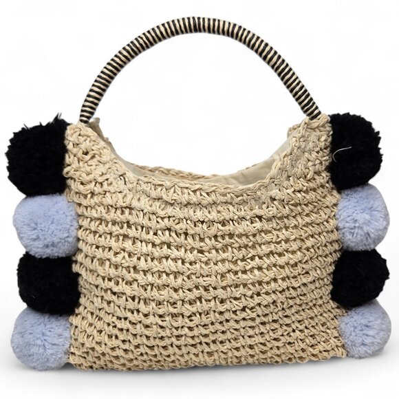 Janie and Jack Straw Pom Pom Trim Handbag Youth Rounded Strap Fun Plush - Picture 1 of 7